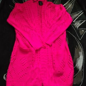 Forever 21 Neon Pink Long Cardigan